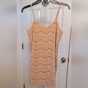 Miami Lace Tan Slip Dress Spaghetti Strap Mini
